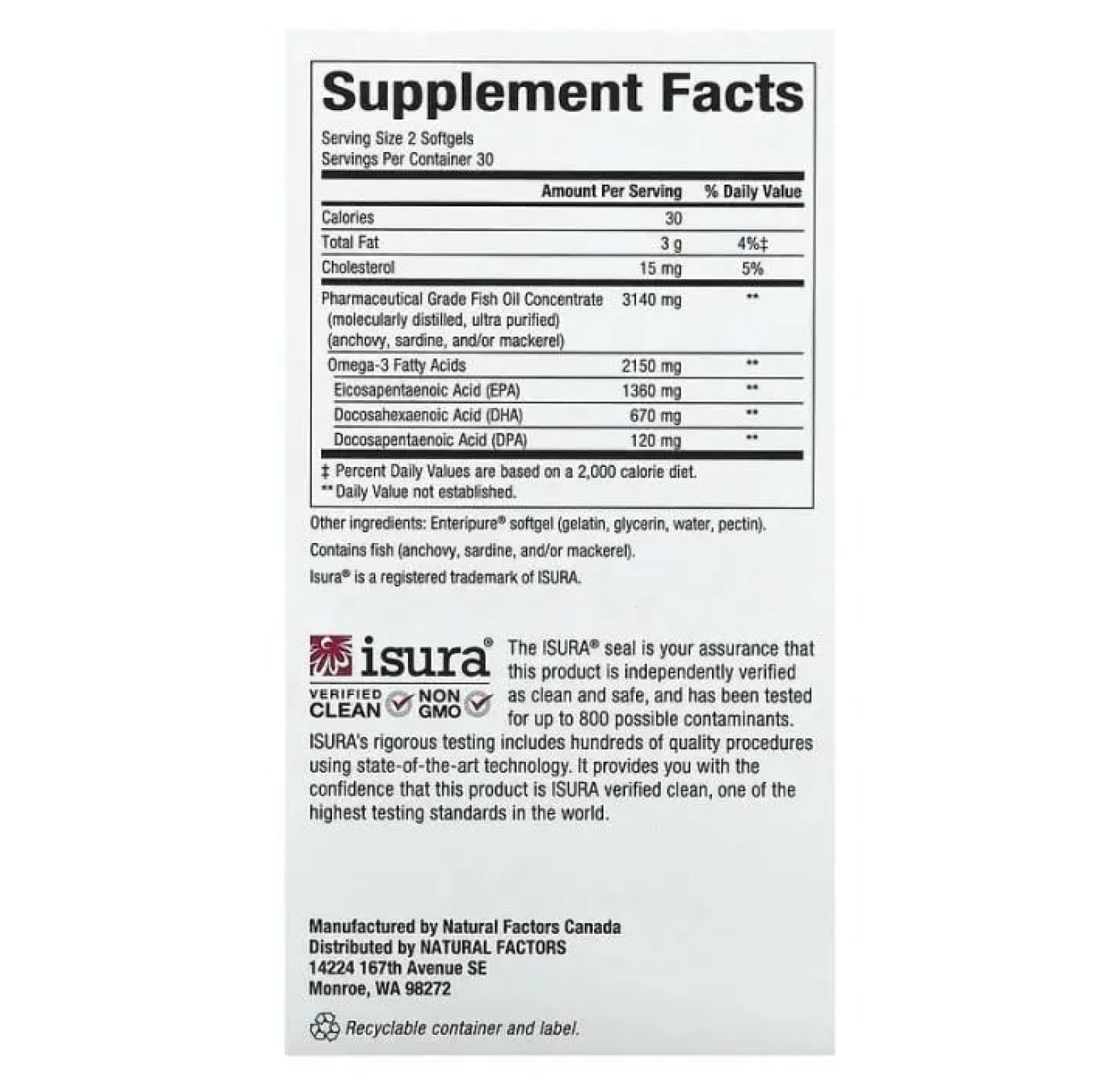 Natural Factors, RxOmega-3 с повышенной силой действия, 2150 мг, 60 капсул (1075 мг в 1 капсуле)