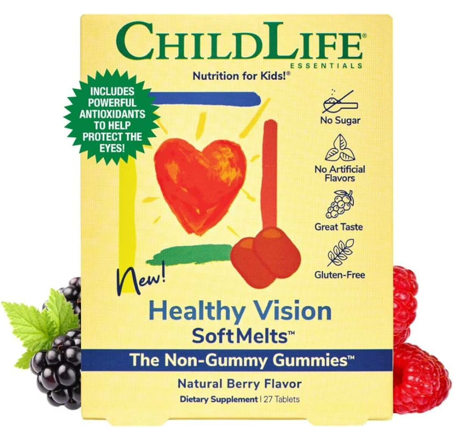 ChildLife Essentials, Healthy Vision SoftMelts, натуральный ягодный вкус, 27 таблеток