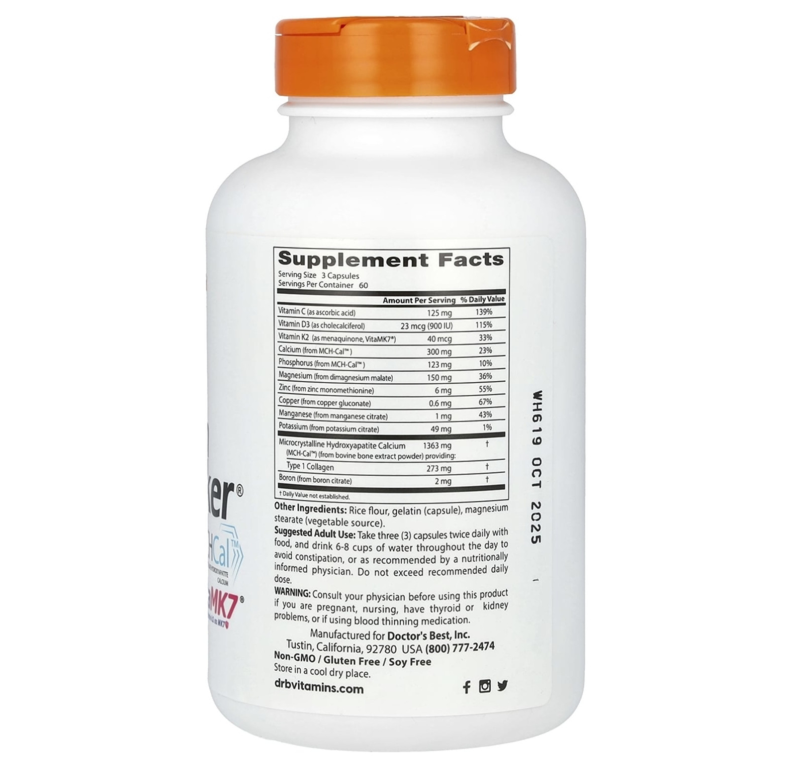 Doctor's Best, Calcium Bone Maker, комплекс с MCHCal и VitaMK7, 180 капсул