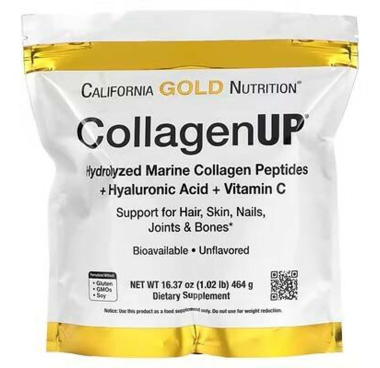California Gold Nutrition, CollagenUP, гидролизованные пептиды морского коллагена с гиалуроновой кислотой и витамином C, с нейтральным вкусом, 464 г
