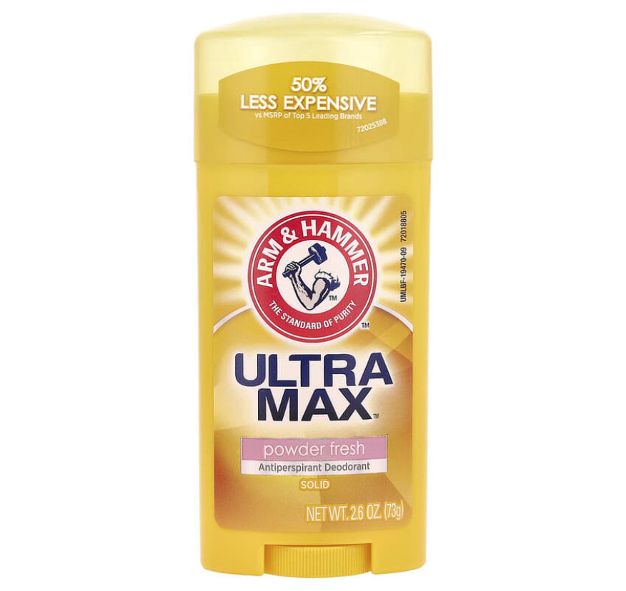 Arm & Hammer, UltraMax, твердый дезодорант-антиперспирант для женщин, свежий пудровый аромат, 73 г