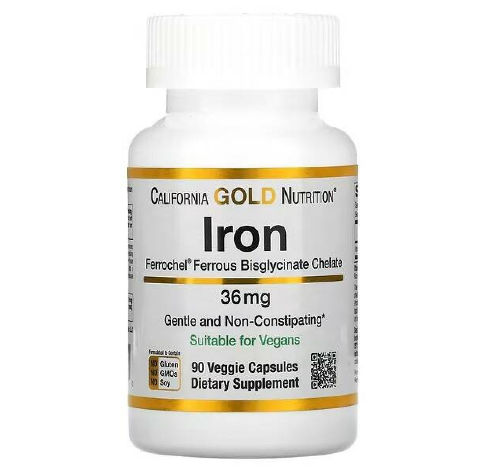 California Gold Nutrition, Ferrochel, железо (бисглицинат), 36 мг, 90 растительных капсул