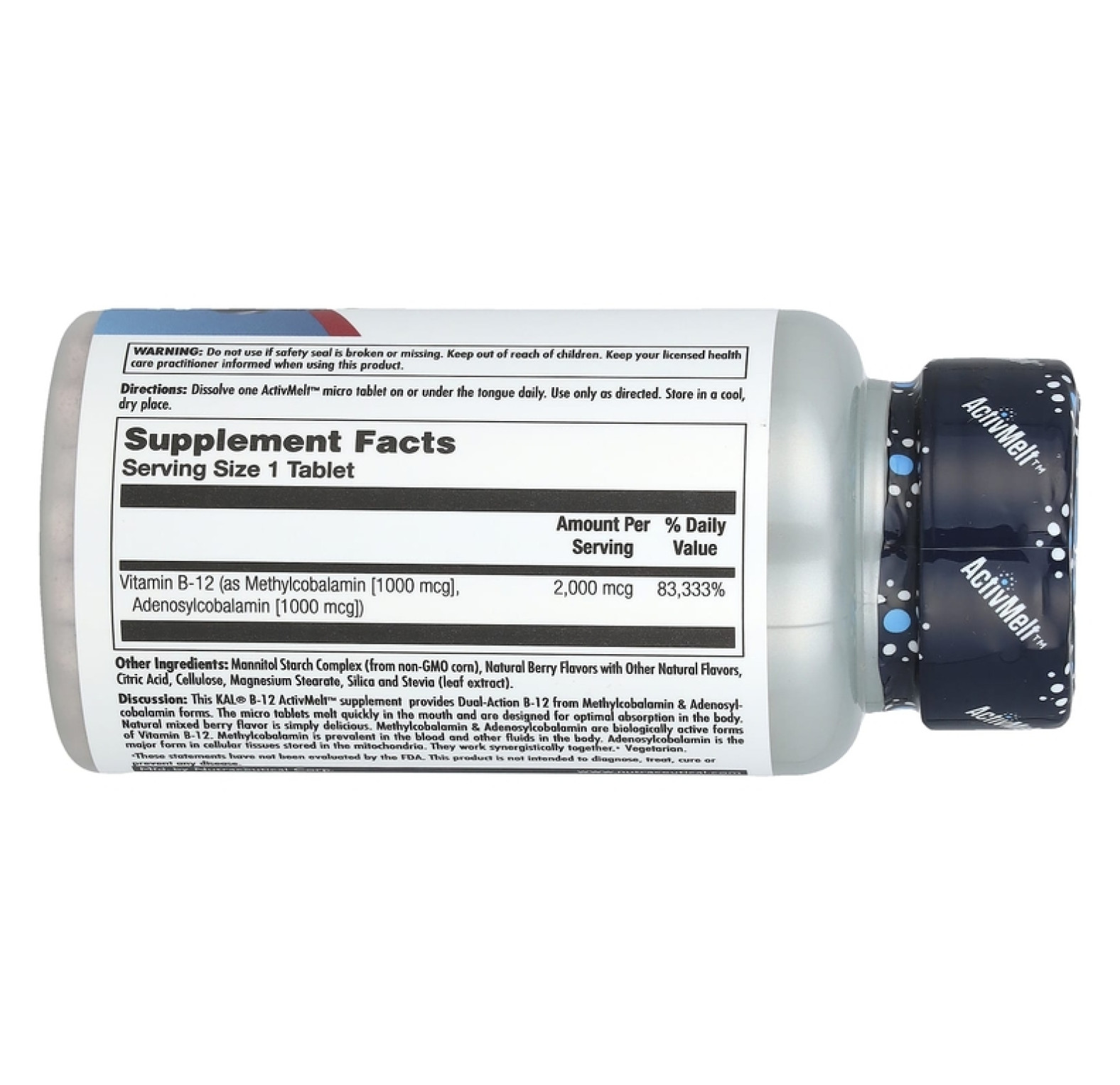 KAL, витамин B-12 (в виде метилкобаламина и аденосилкобаламина), с ягодным вкусом, 2000 мкг, 60 мини-таблеток