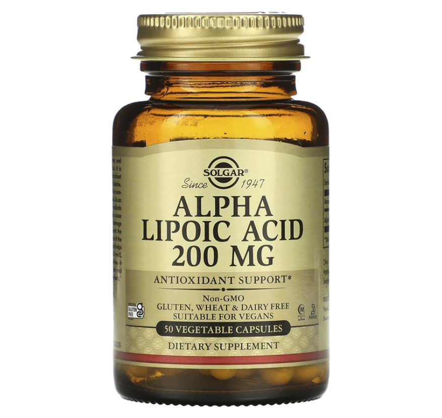 Solgar, Альфа-липоевая кислота, 200 мг, 50 растительных капсул