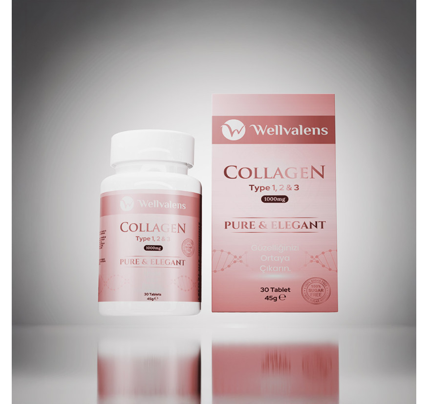 WELLVALENS, Pure & Elegant, Коллаген 1, 2 и 3 типа, 30 таблеток