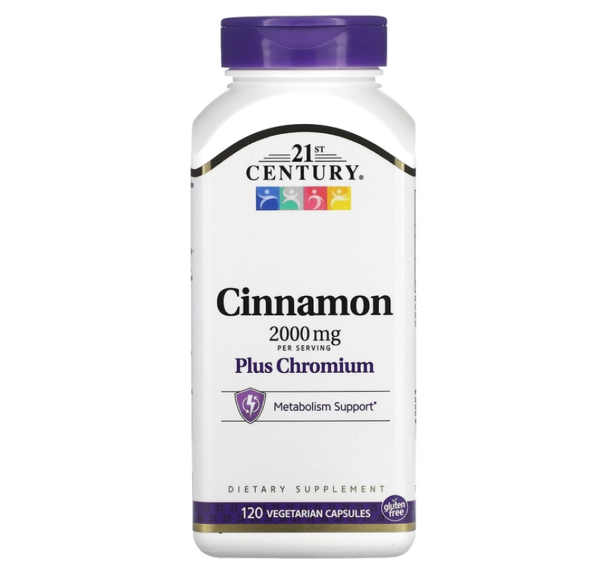21st Century, корица с хромом, 2000 мг, 120 вегетарианских капсул (500 мг в 1 капсуле)