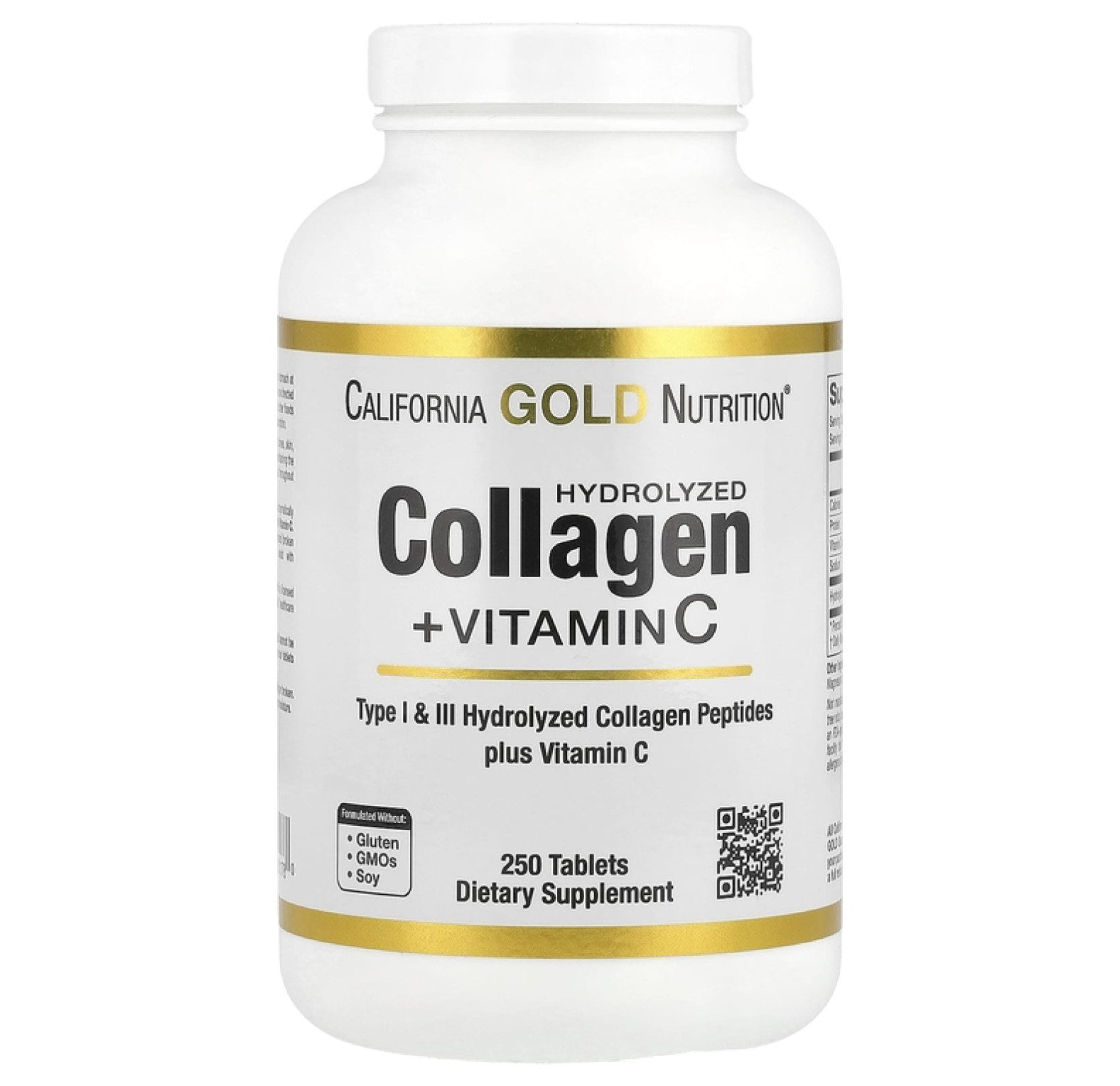 California Gold Nutrition, Пептиды гидролизованного коллагена с витамином C, тип 1 и 3, 250 таблеток