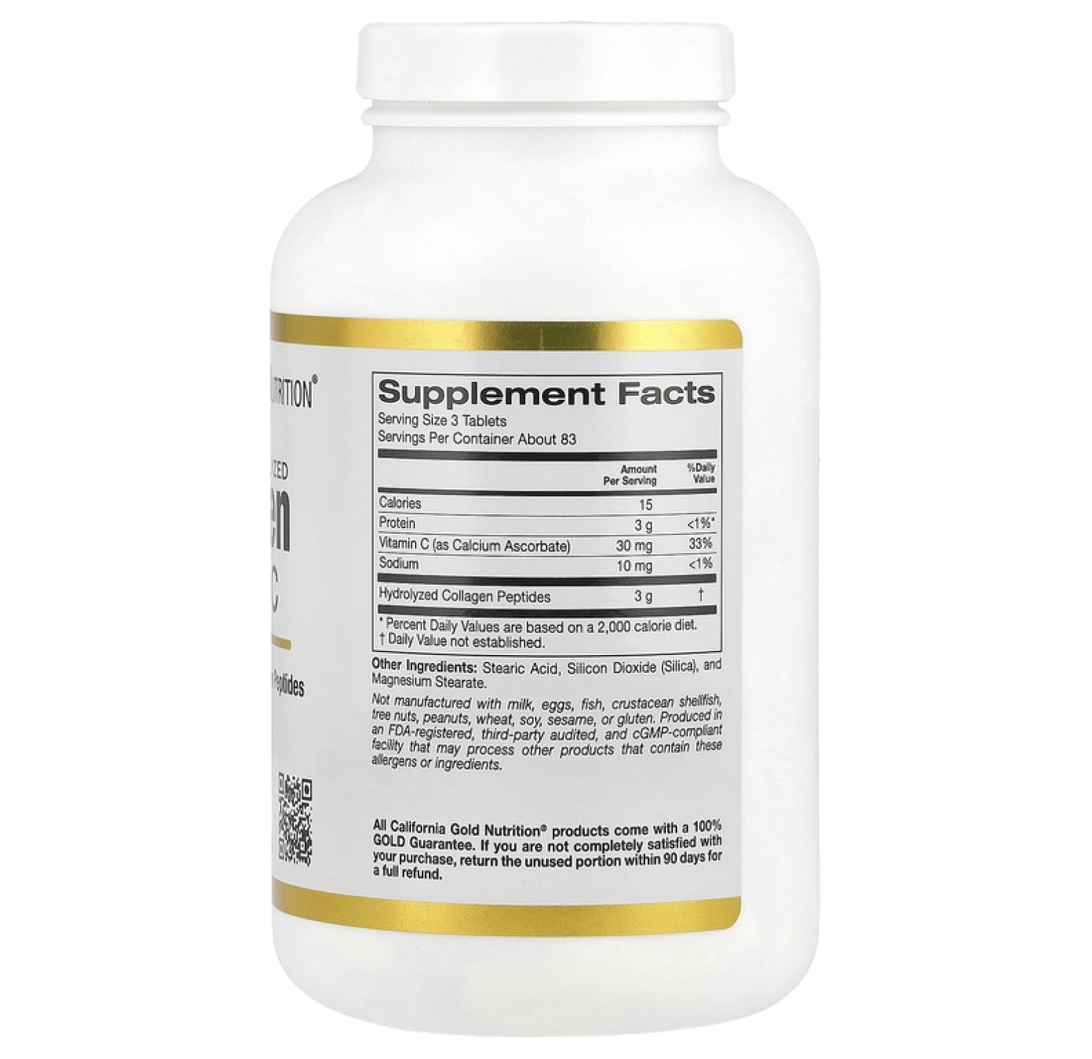 California Gold Nutrition, Пептиды гидролизованного коллагена с витамином C, тип 1 и 3, 250 таблеток