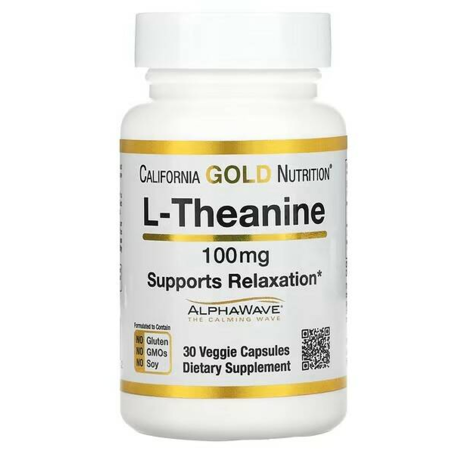 California Gold Nutrition, L-теанин, с AlphaWave, 100 мг, 30 растительных капсул