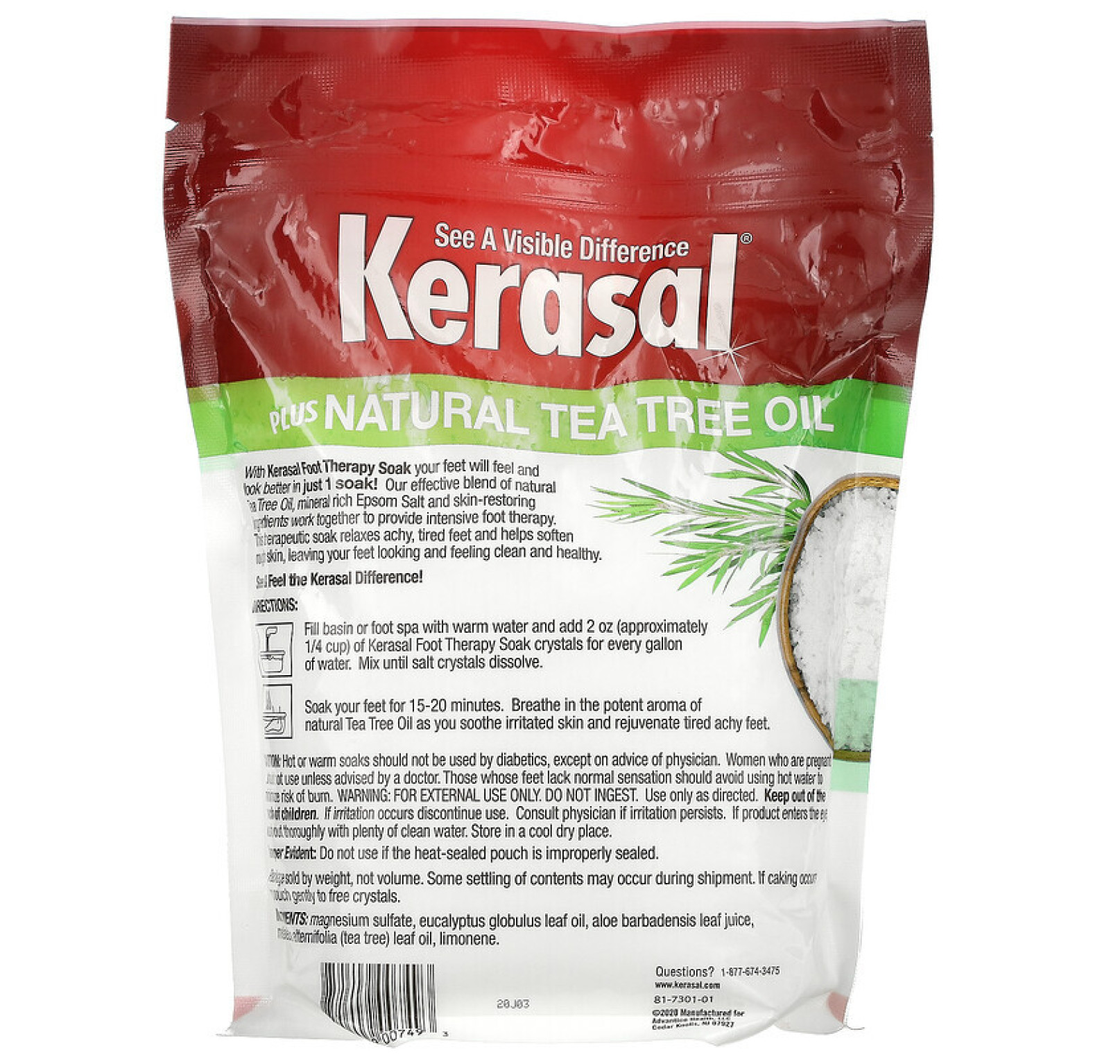 Kerasal,Средство для лечения ног плюс, натуральное масло чайного дерева, 907 г