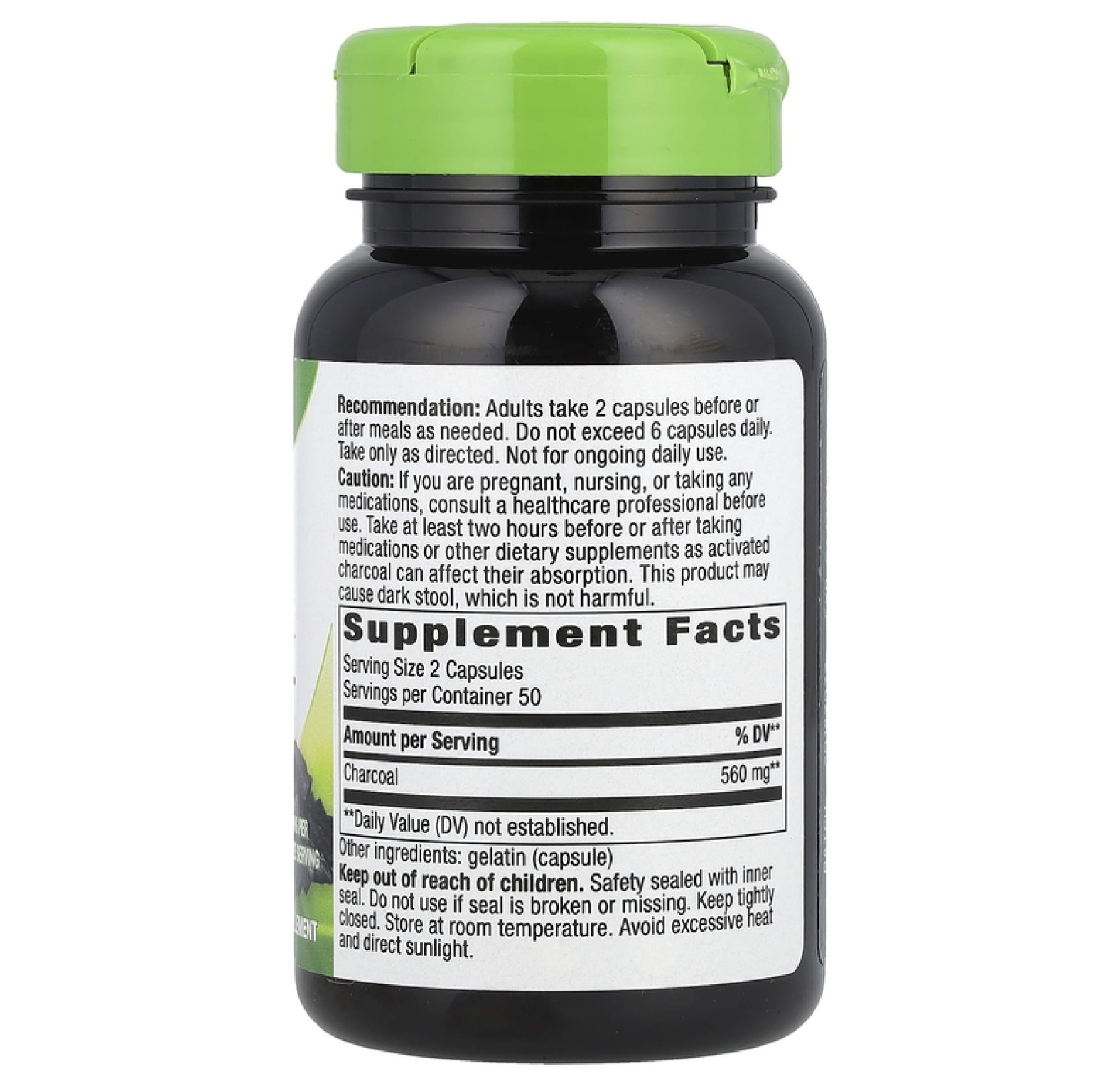 Nature's Way, Древесный уголь, активированный, 560 мг, 100 капсул (280 мг в 1 капсуле)