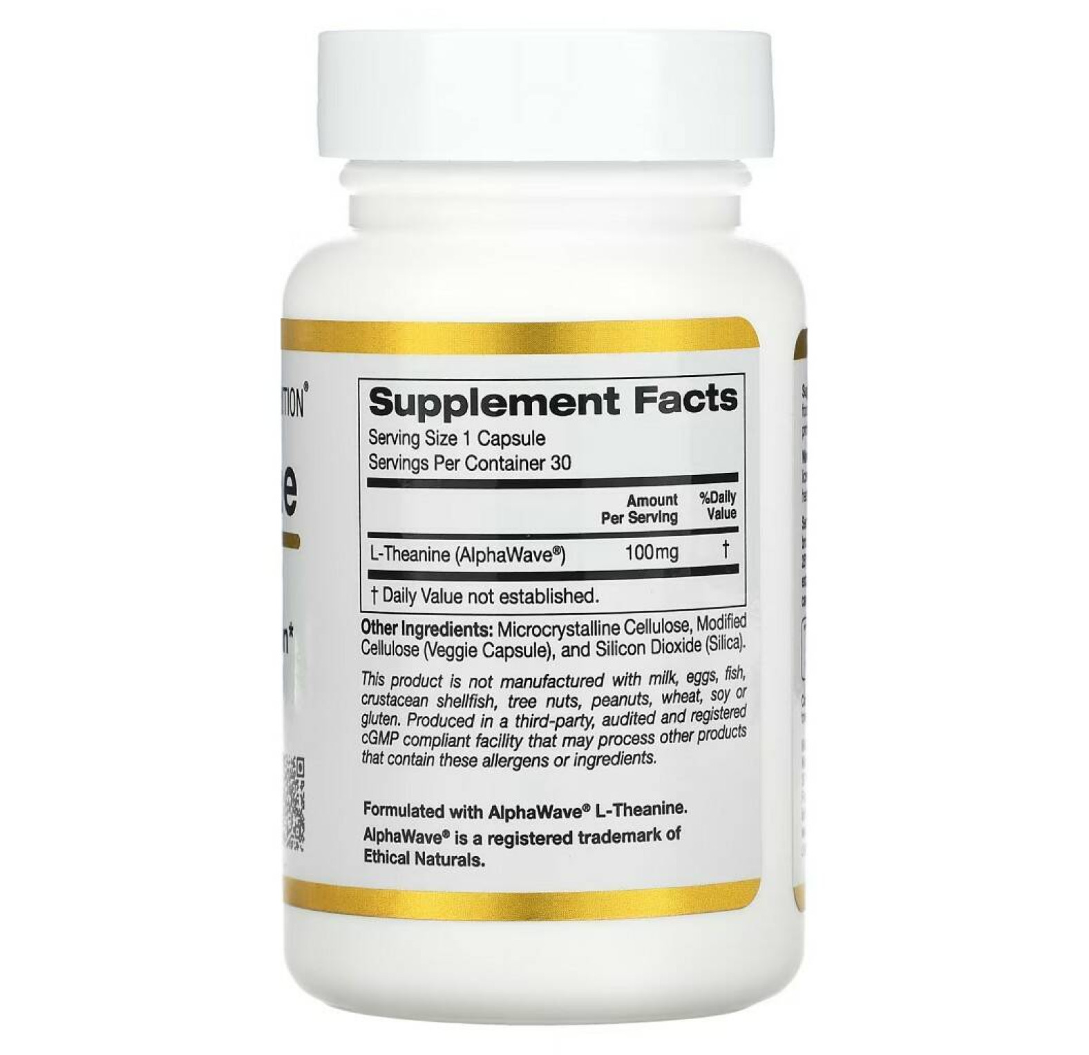 California Gold Nutrition, L-теанин, с AlphaWave, 100 мг, 30 растительных капсул