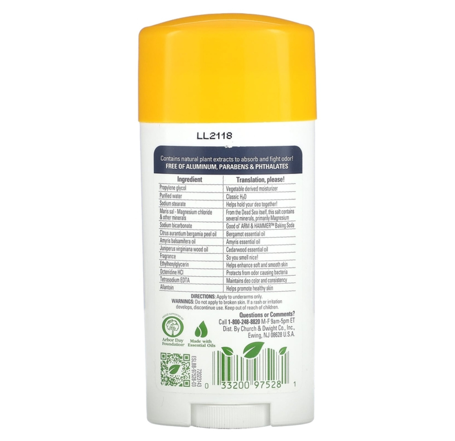 Arm & Hammer, Essentials с натуральными дезодорантами, дезодорант, магний, ваниль и сандал, 71 г