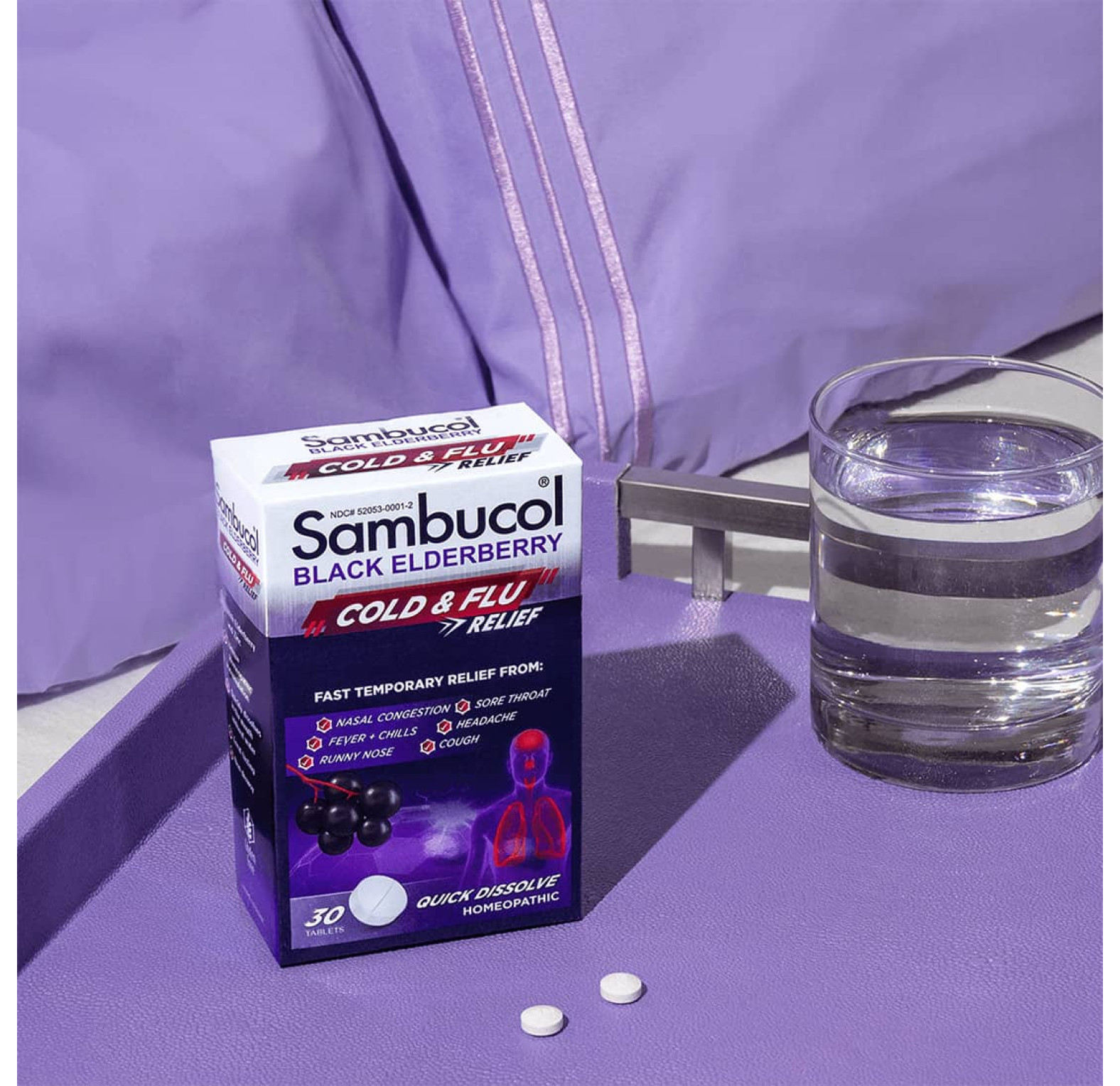 Sambucol, черная бузина, средство от гриппа и простуды, 30 быстрорастворимых таблеток