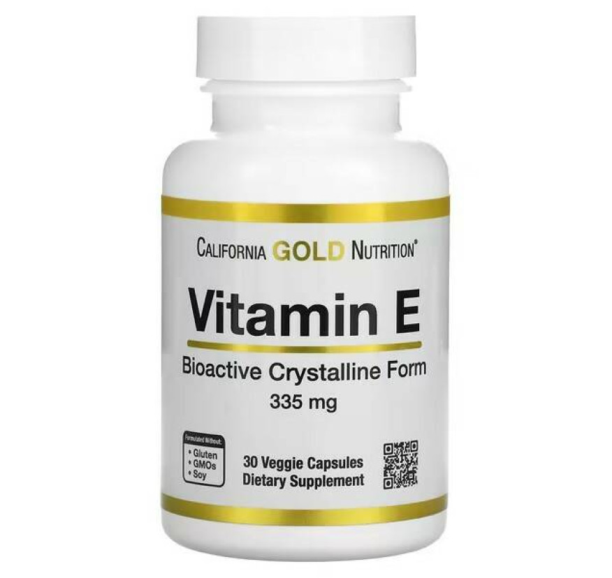 California Gold Nutrition, биоактивный витамин Е, 335 мг (500 МЕ), 30 растительных капсул