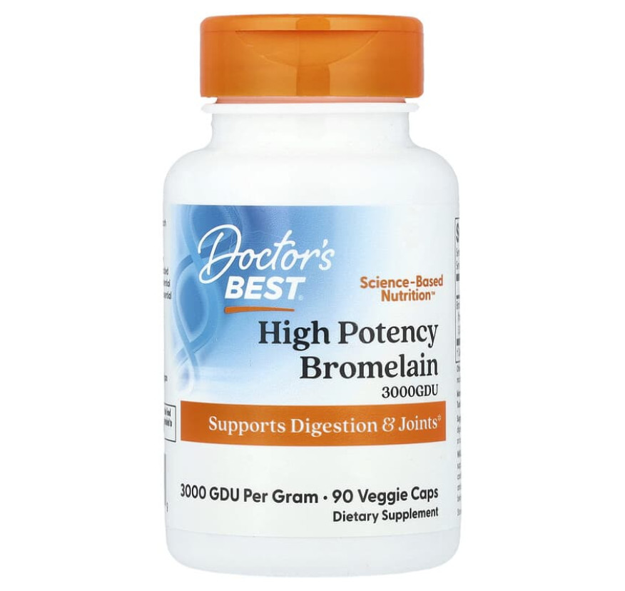 Doctor's Best, высокоэффективный бромелаин, 3000 GDU, 500 мг, 90 растительных капсул