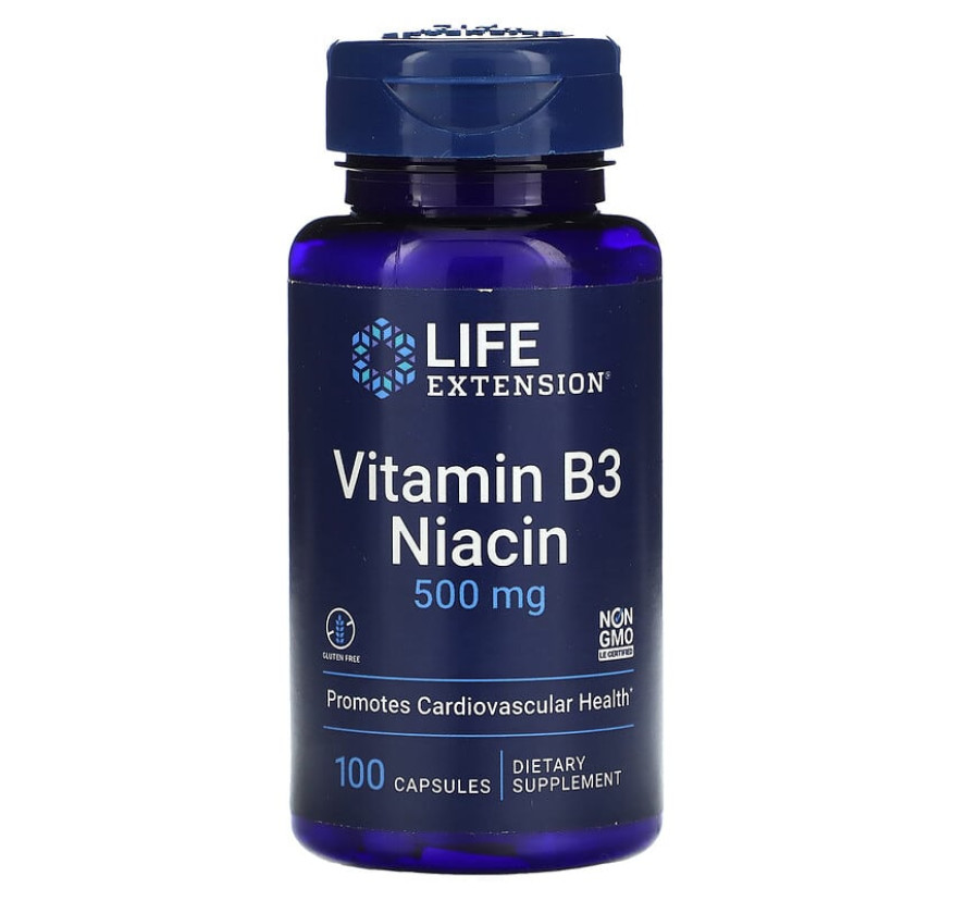 Life Extension, витамин B3 (ниацин), 500 мг, 100 капсул