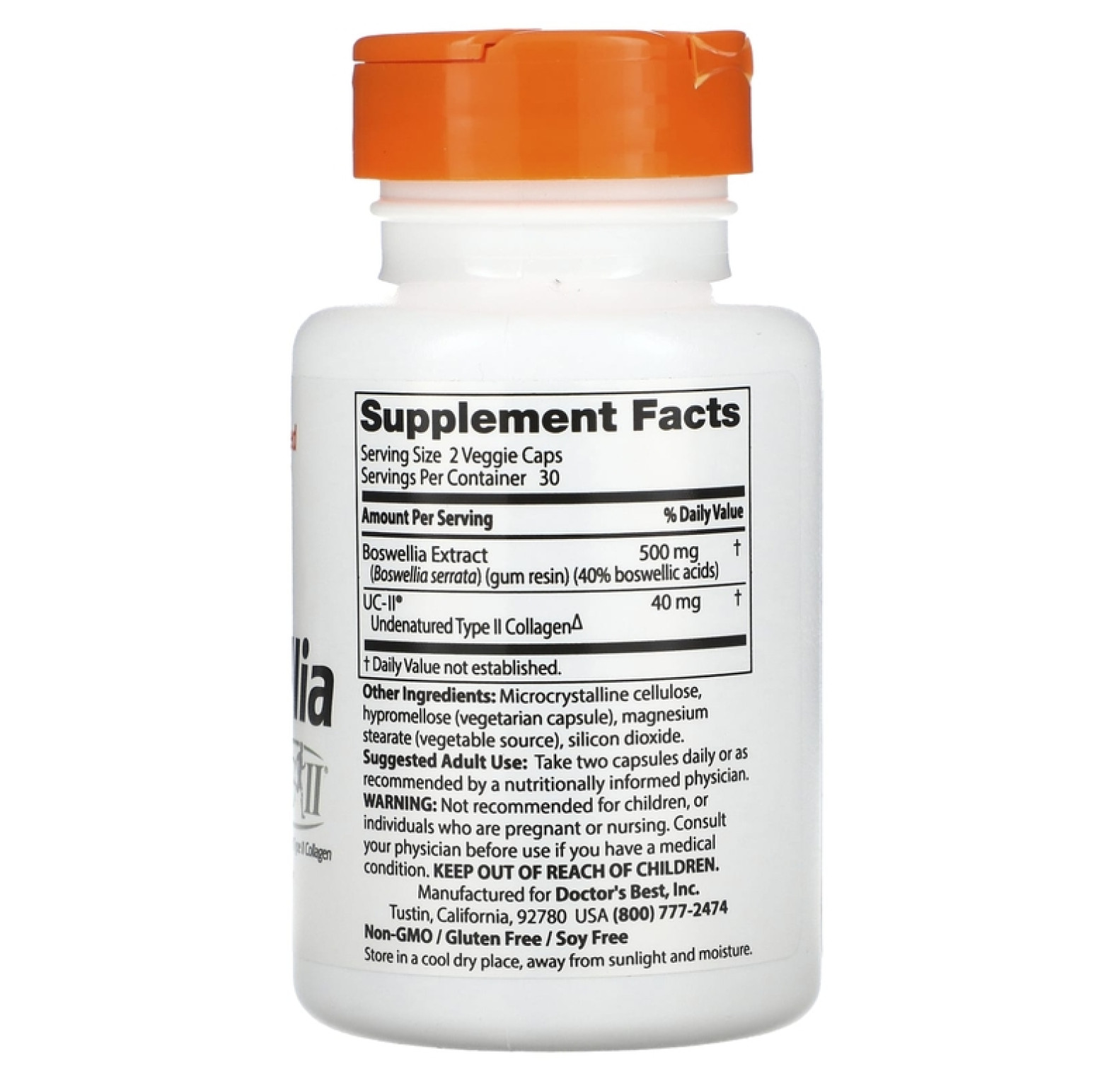 Doctor's Best, босвеллия с UC II, 60 вегетарианских капсул