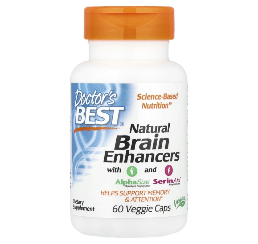 Doctor's Best, натуральные добавки для поддержки работы мозга с AlphaSize и SerinAid, 60 вегетарианских капсул