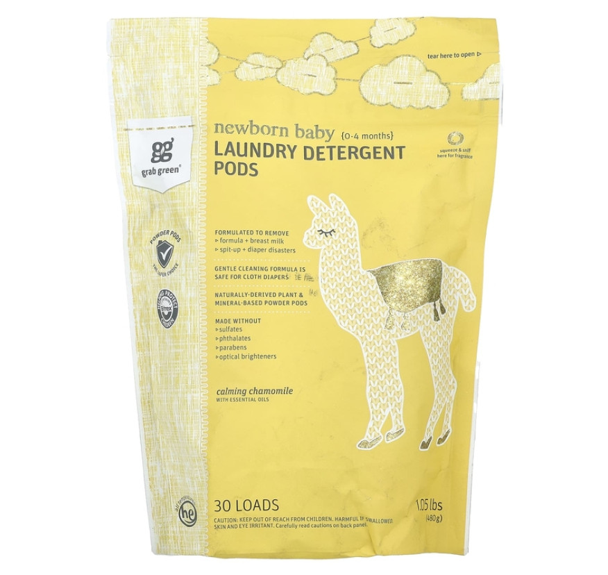 Grab Green, Капсулы со стиральным порошком, для новорожденных, от 0 до 4 месяцев, успокаивающая рома