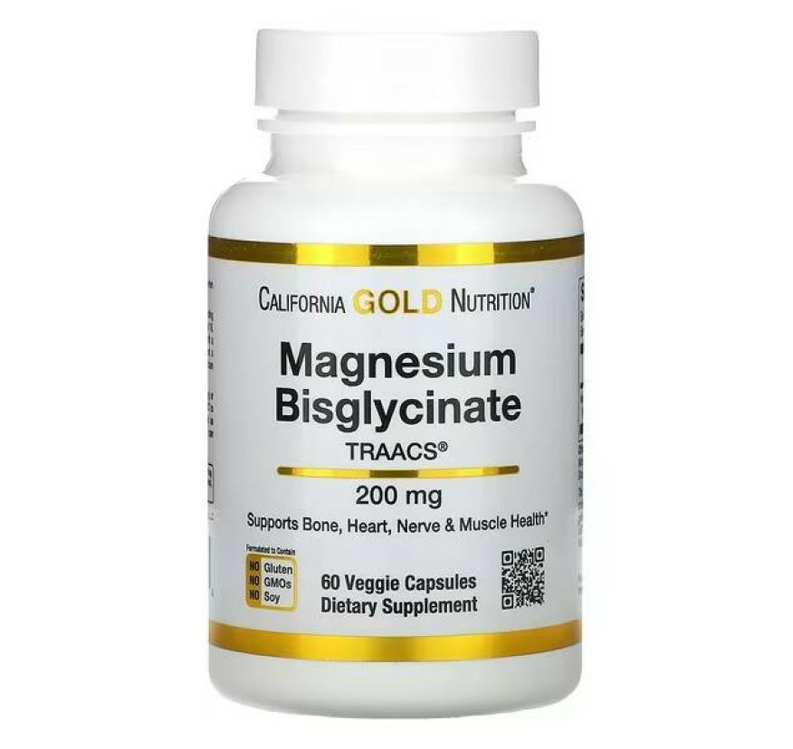 California Gold Nutrition, бисглицинат магния, с TRAACS® от Albion, 100 мг, 60 растительных капсул