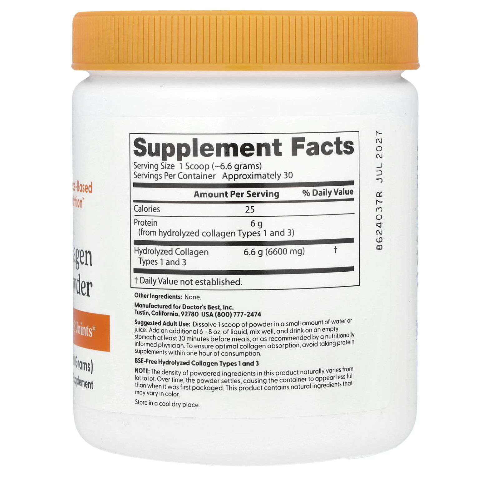 Doctor's Best, чистый коллаген типов 1 и 3 в порошке, 200 г