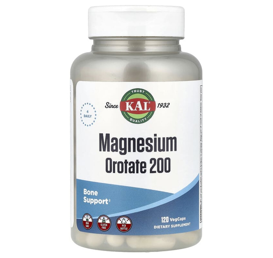 KAL, оротат магния 200, 200 мг, 120 растительных капсул (50 мг в 1 капсуле)