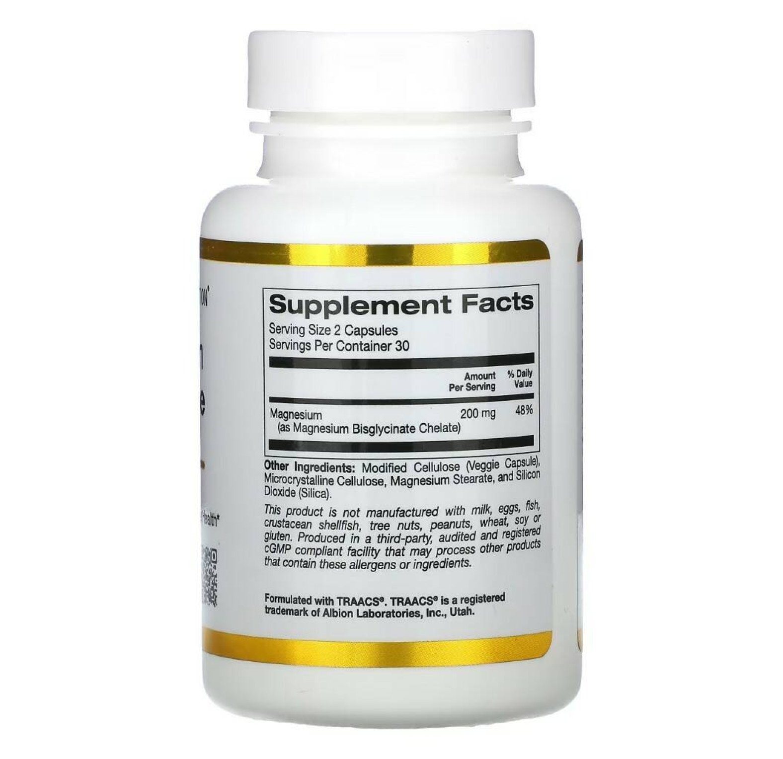 California Gold Nutrition, бисглицинат магния, с TRAACS® от Albion, 100 мг, 60 растительных капсул