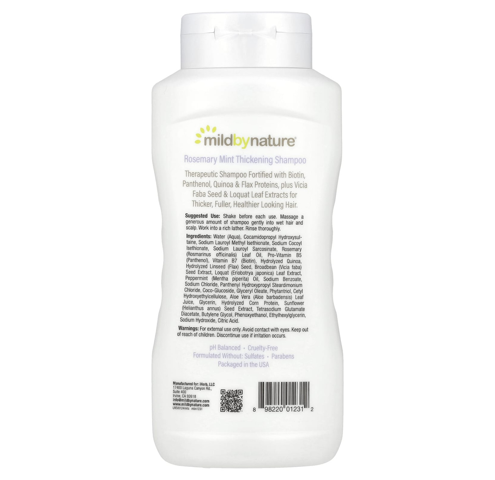 Mild By Nature, шампунь для густоты волос с B-комплексом и биотином, розмарин и мята, 473 мл