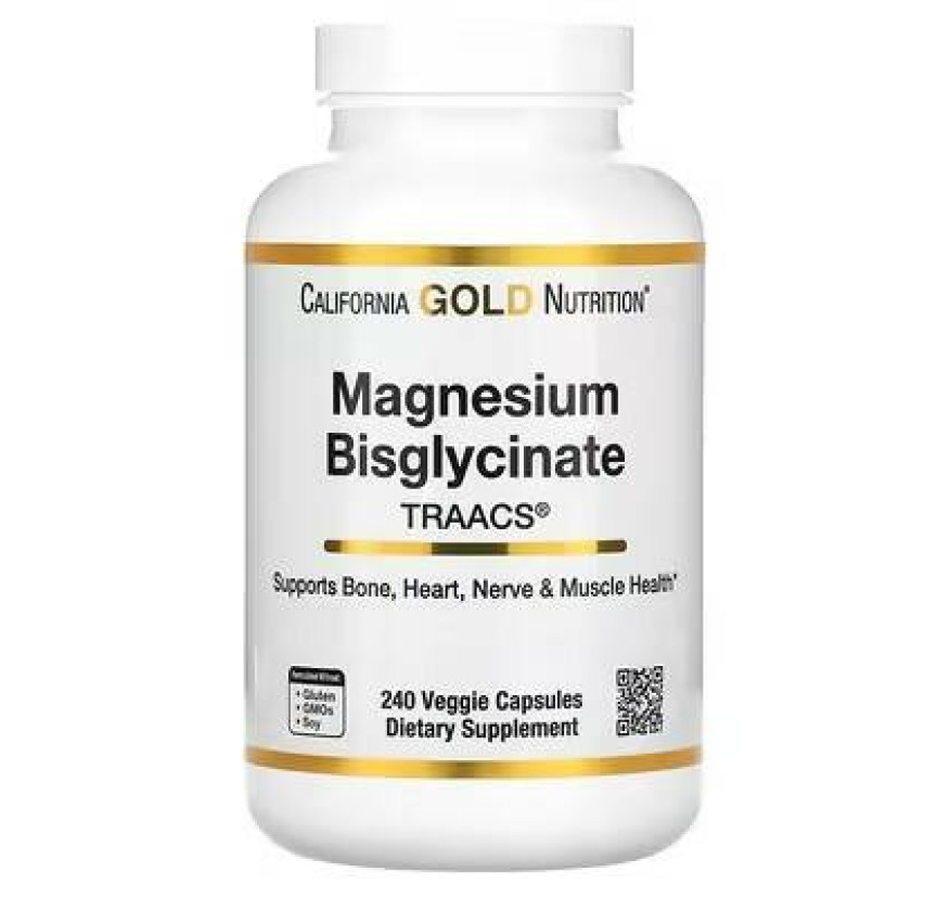 California Gold Nutrition, бисглицинат магния, с TRAACS®, 200 мг, 240 растительных капсул
