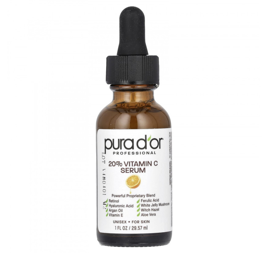 Pura D'or, профессиональная сыворотка с 20% витамином C, 29,57 мл