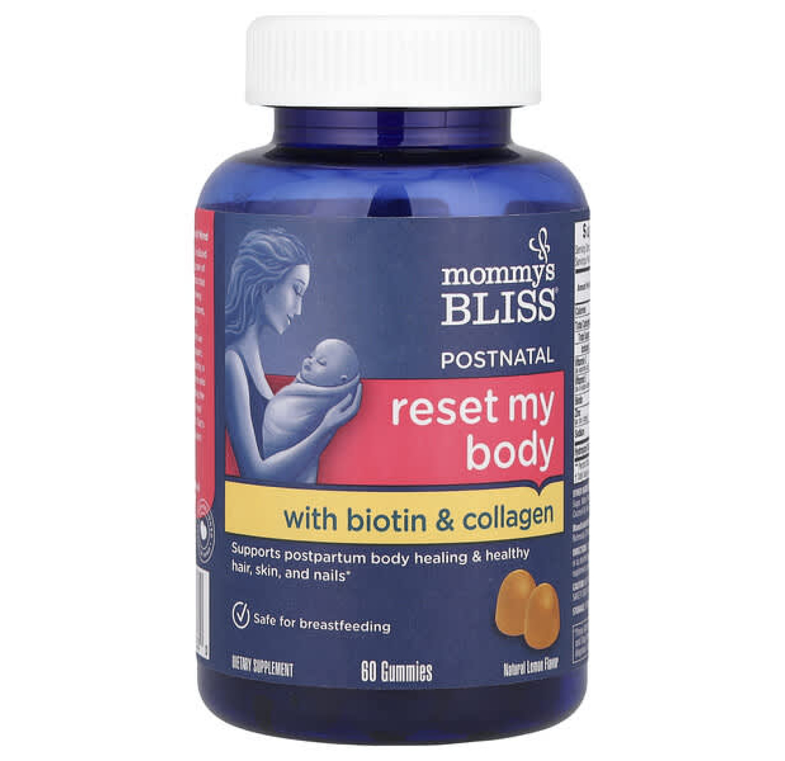 Mommy's Bliss, Postnatal Reset My Body с биотином и коллагеном, натуральный лимон, 60 жевательных таблеток
