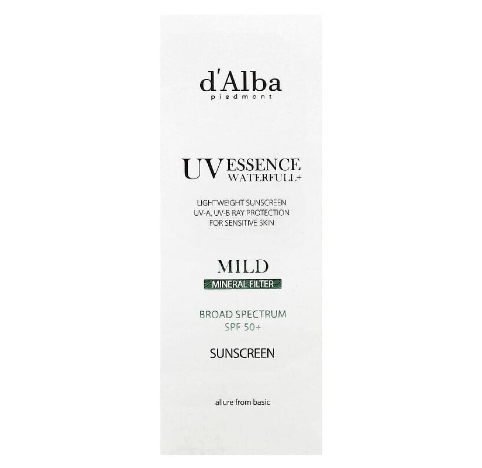 d'Alba, UV Essence Waterfull + Sunscreen, мягкий минеральный фильтр, SPF 50, 50 мл