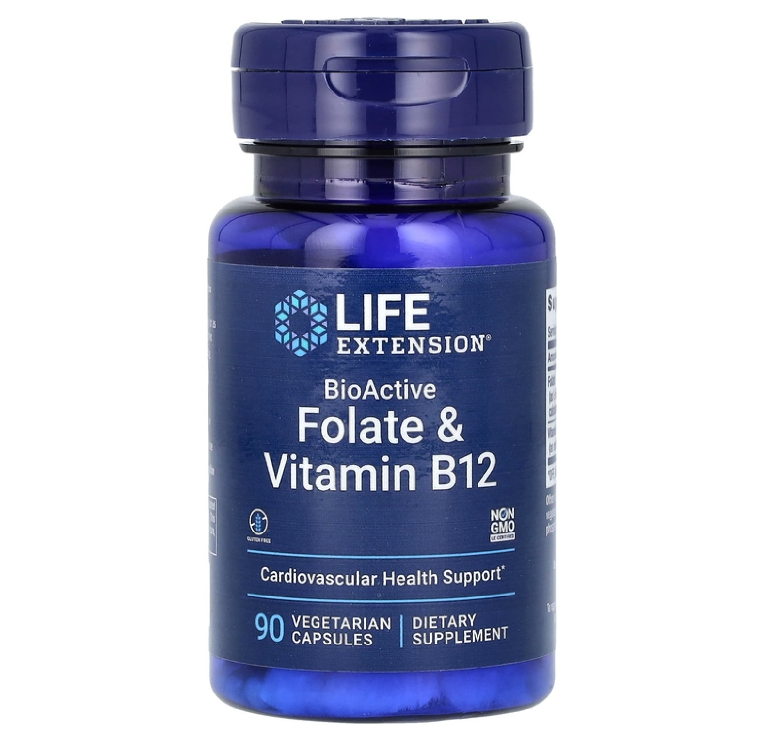Life Extension, биоактивные фолат и витамин B12, 90 вегетарианских капсул