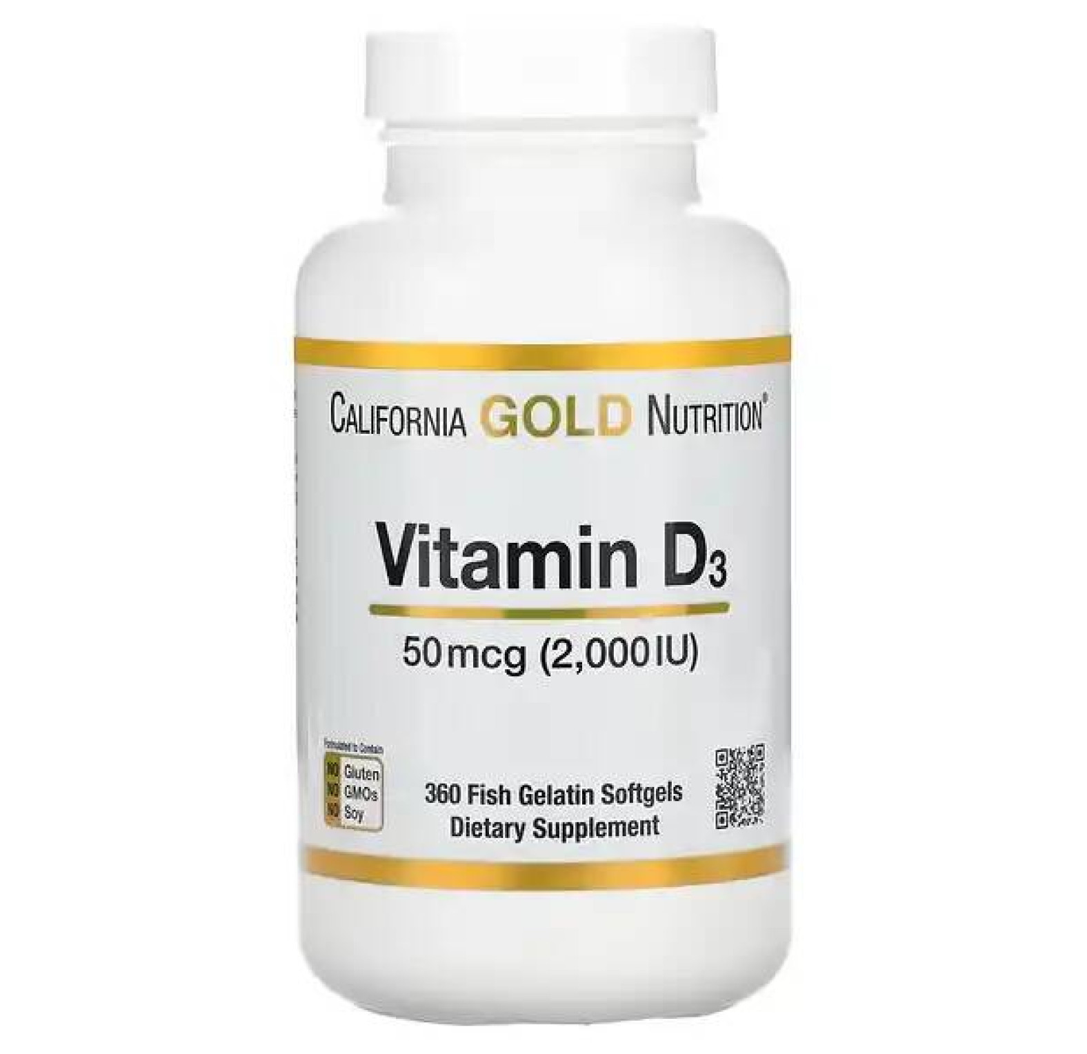 California Gold Nutrition, витамин D3, 50 мкг (2000 МЕ), 360 рыбно-желатиновых капсул