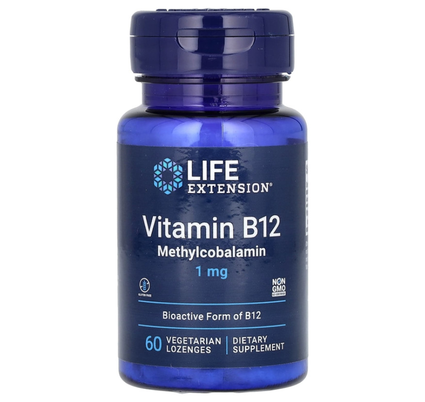 Life Extension, витамин B12, метилкобаламин, 1 мг, 60 вегетарианских пастилок