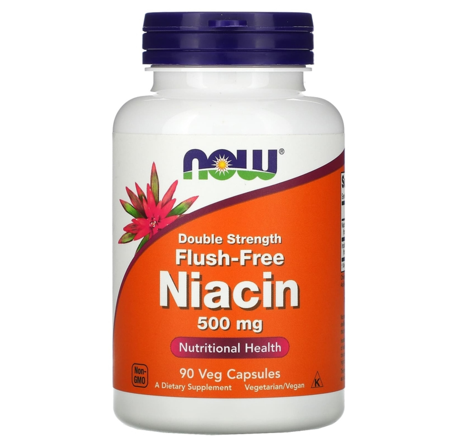 NOW Foods, ниацин без приливов, двойная сила, 500 мг, 90 вегетарианских капсул