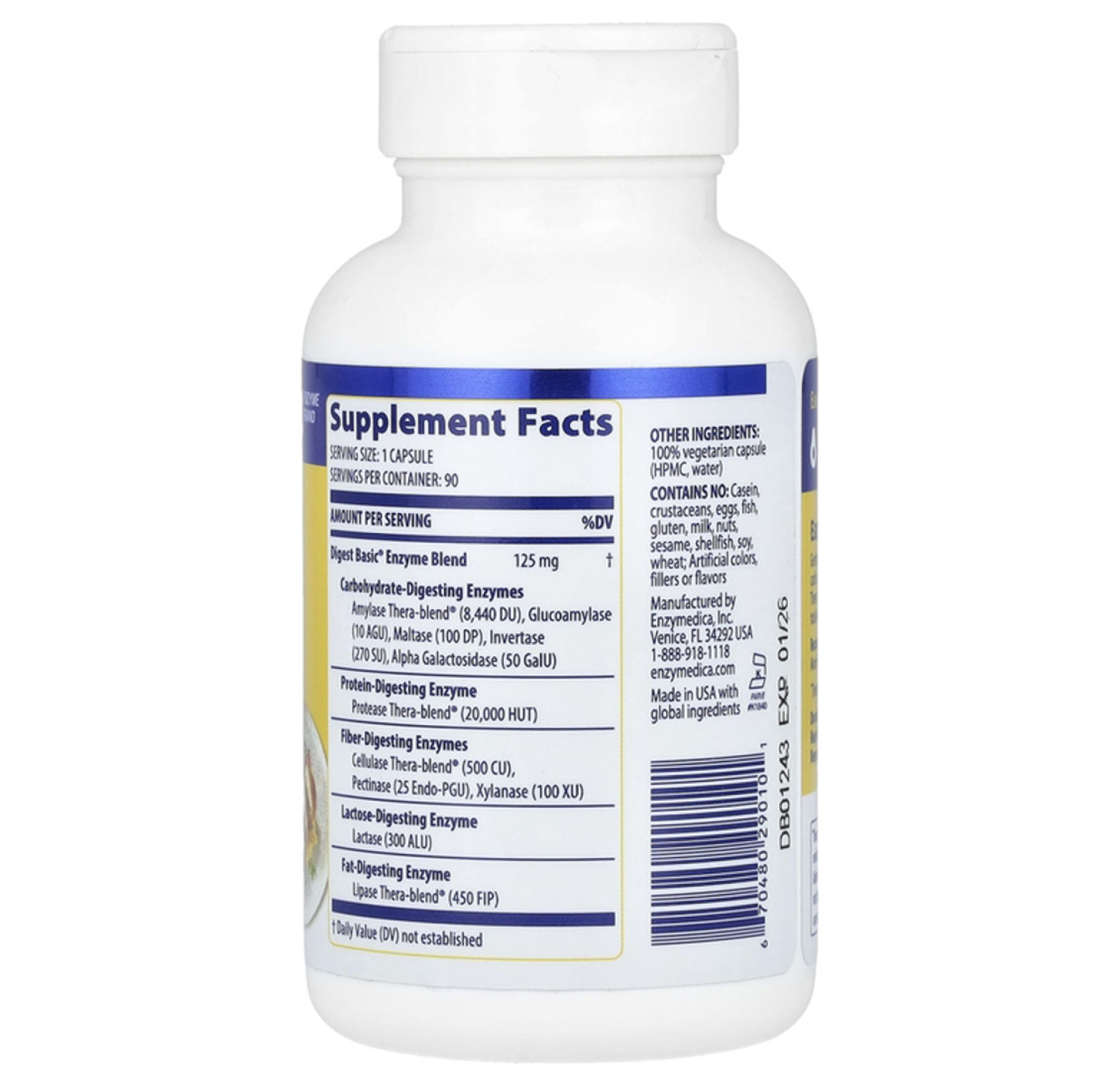 Enzymedica, Digest Basic, добавка с основными ферментами, 90 капсул