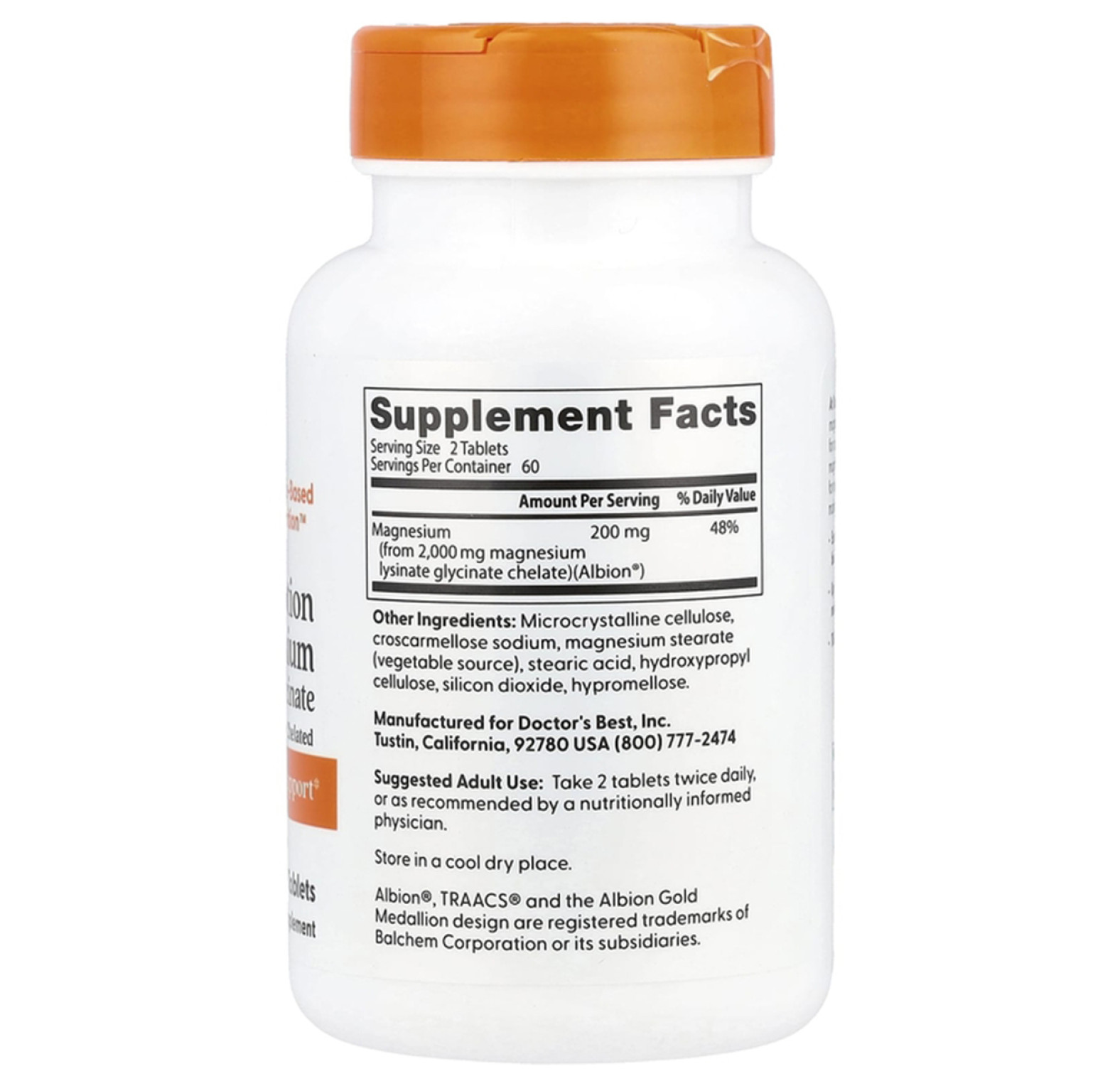 Doctor's Best, Магний с высокой степенью усвоения, 100 мг, 120 таблеток