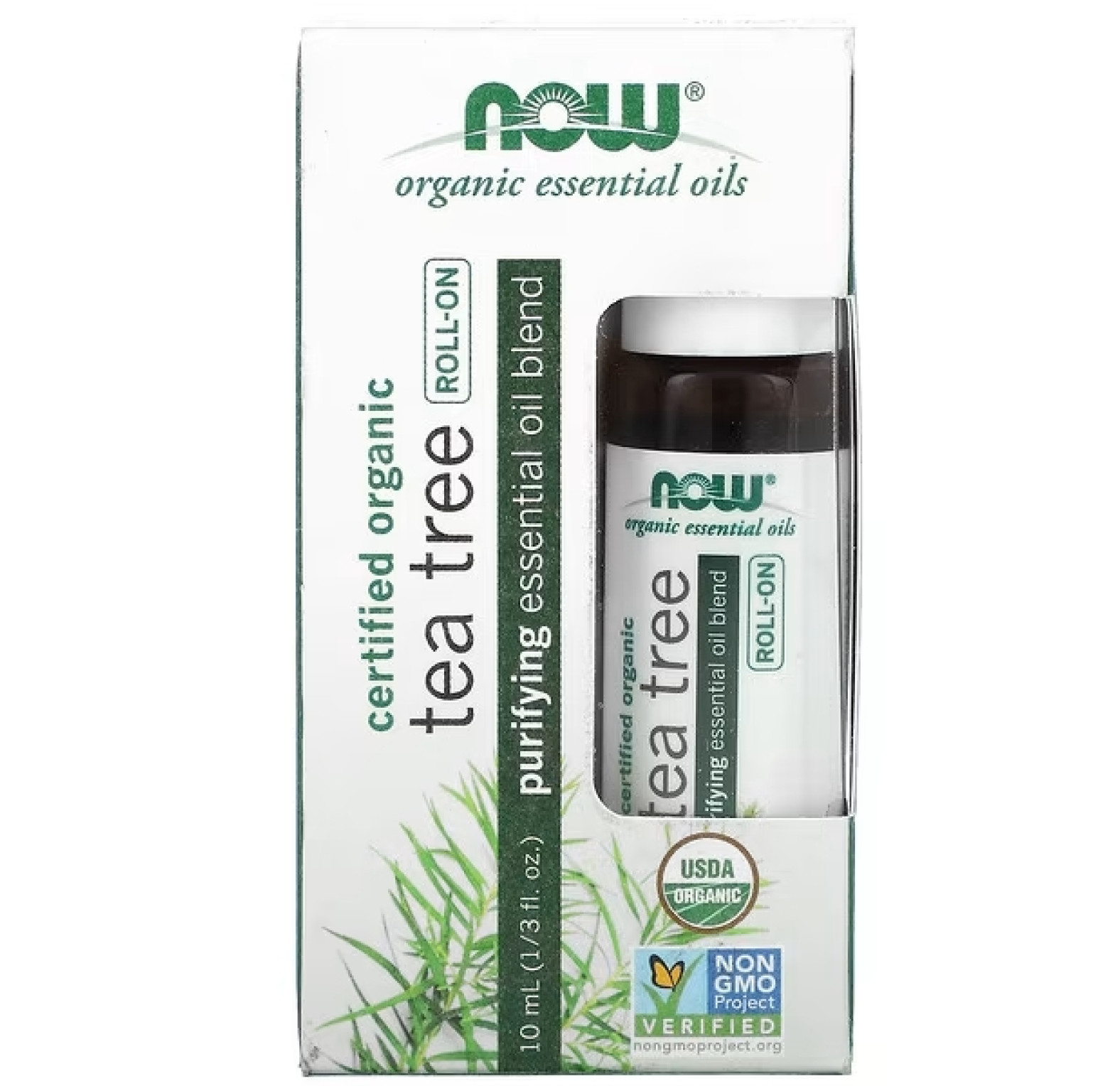 NOW Foods, сертифицированное органическое масло чайного дерева, шариковый аппликатор, 10 мл