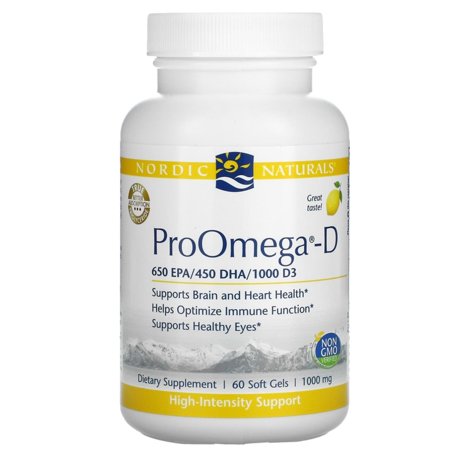 Nordic Naturals, ProOmegaD, со вкусом лимона, 1000 мг, 60 мягких капсул