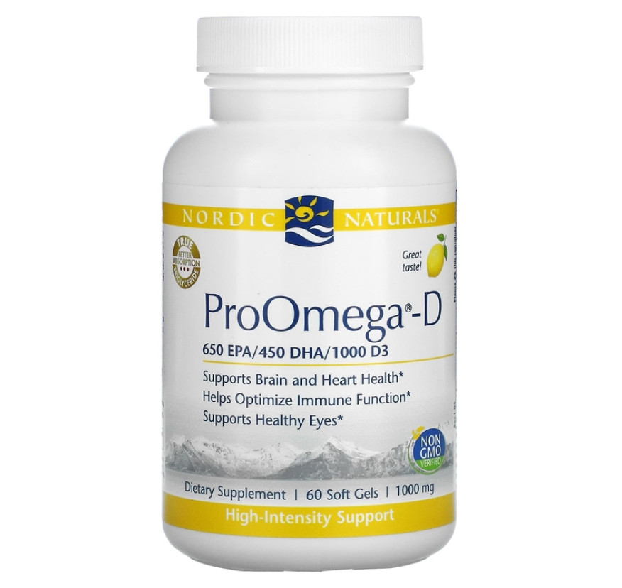 Nordic Naturals, ProOmegaD, со вкусом лимона, 1000 мг, 60 мягких капсул