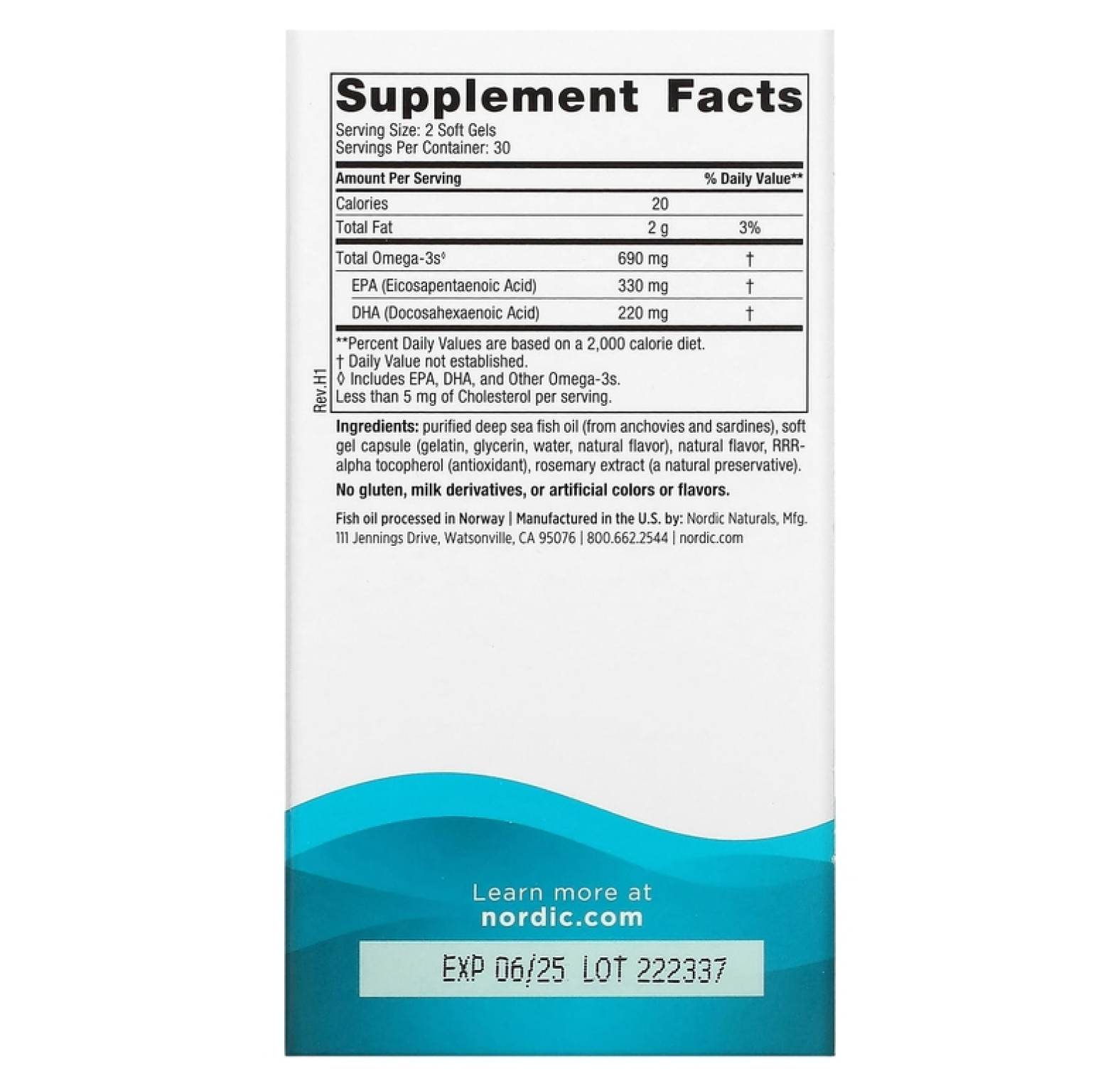 Nordic Naturals, омега-3, со вкусом лимона, 690 мг, 60 капсул (345 мг в 1 капсуле)