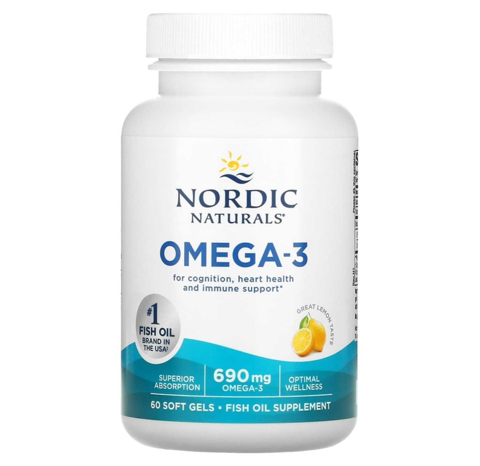 Nordic Naturals, омега-3, со вкусом лимона, 690 мг, 60 капсул (345 мг в 1 капсуле)