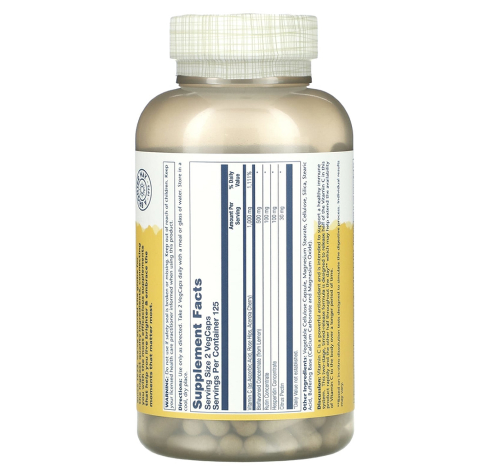 Solaray, буферизованный супербиовитамин C, 1000 мг, 250 вегетарианских капсул