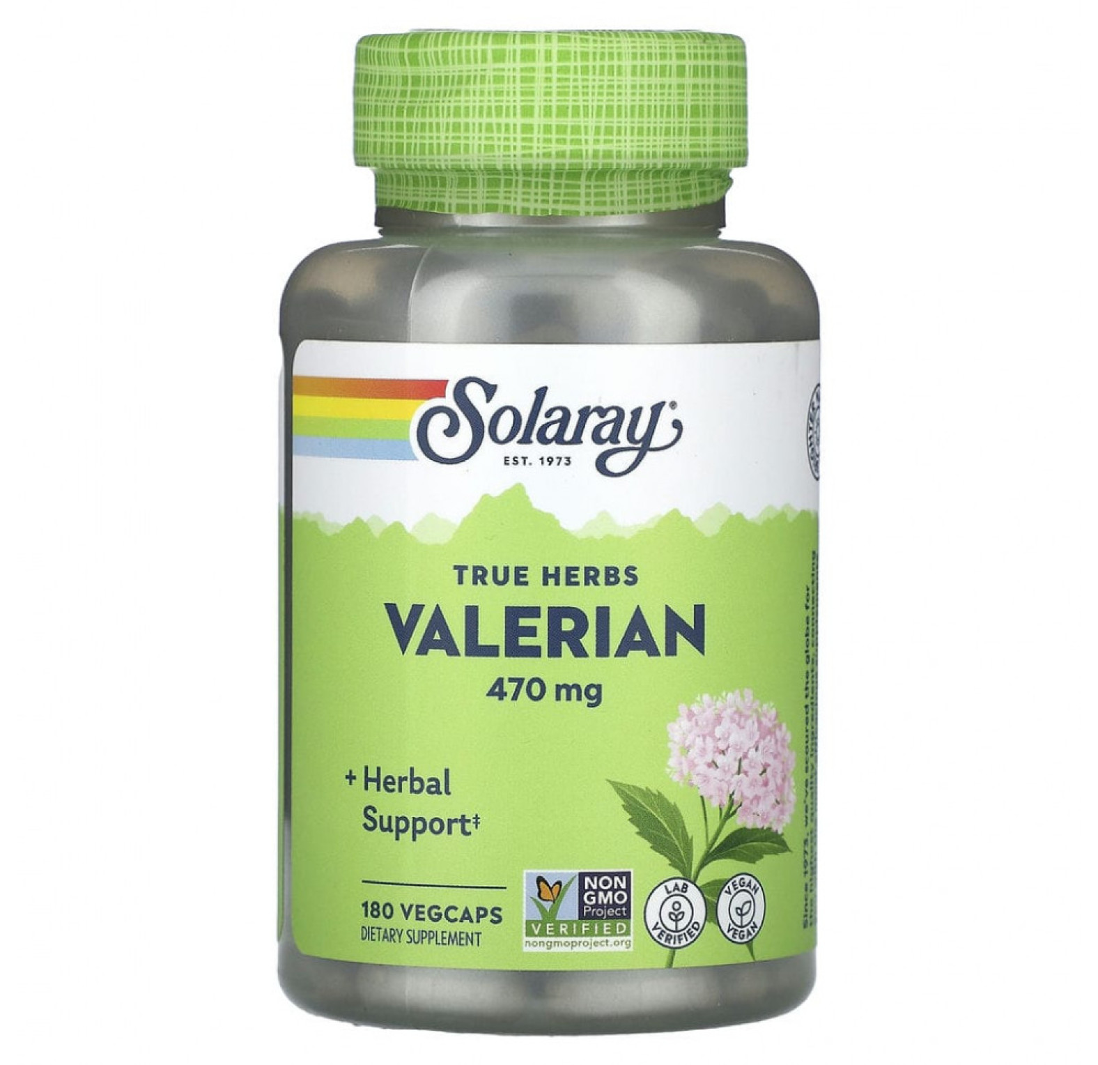 Solaray, True Herbs, валериана, 470 мг, 180 растительных капсул