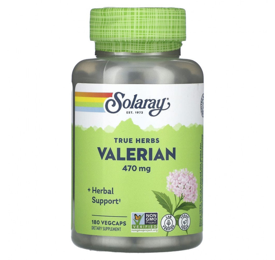 Solaray, True Herbs, валериана, 470 мг, 180 растительных капсул