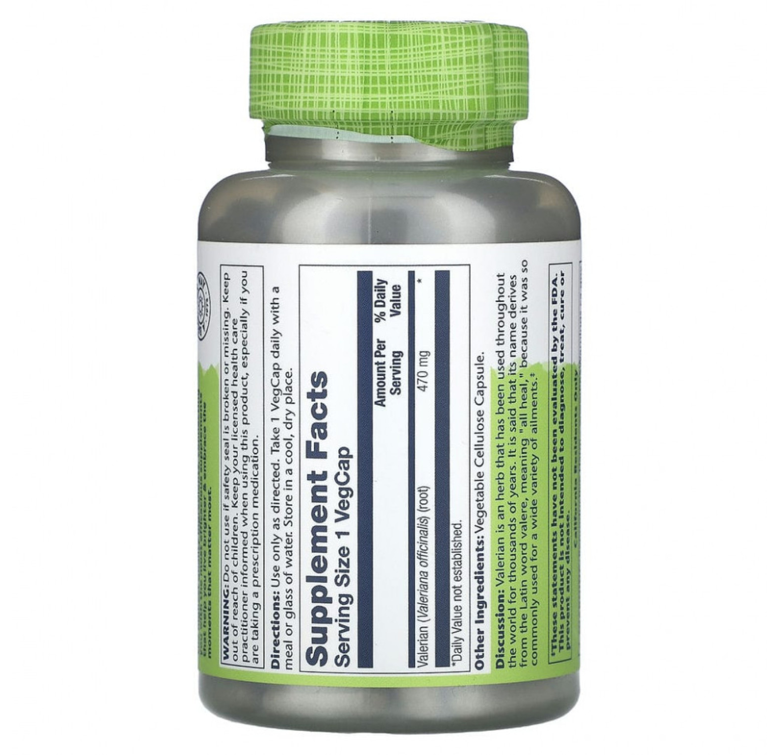 Solaray, True Herbs, валериана, 470 мг, 180 растительных капсул