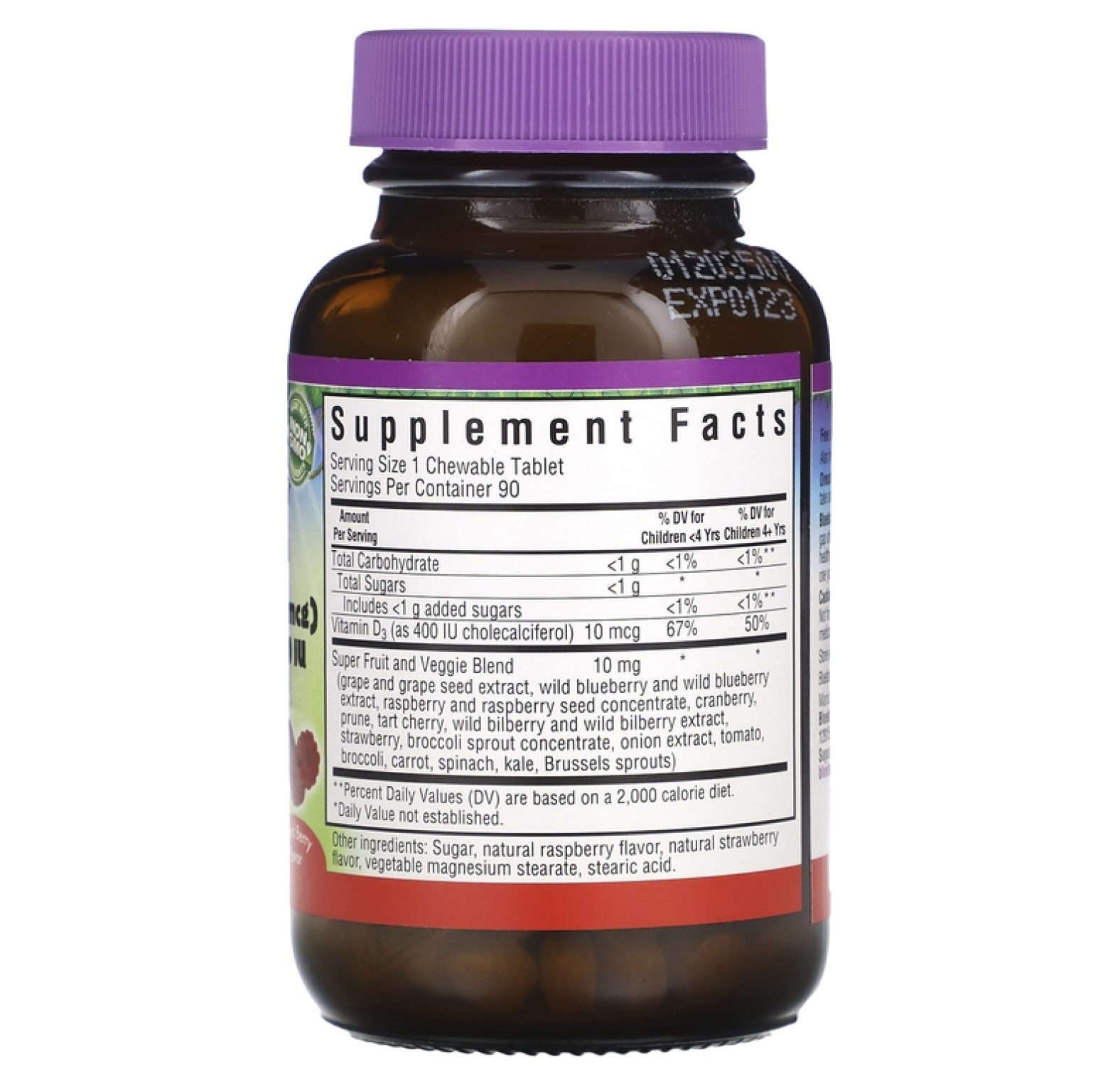 Bluebonnet Nutrition, Rainforest Animalz, витамин D3, вкус ягод, 400 МЕ, 90 жевательных таблеток