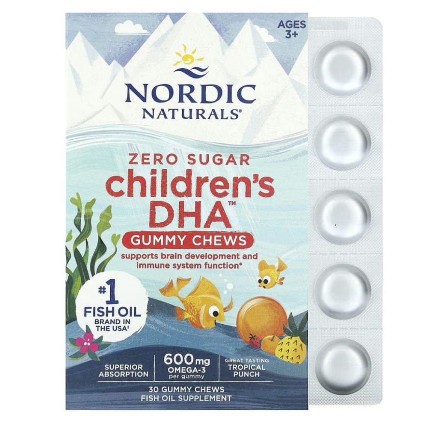 Nordic Naturals, ДГК, для детей 2–6 лет, тропический пунш, 600 мг, 30 жевательных мармеладок